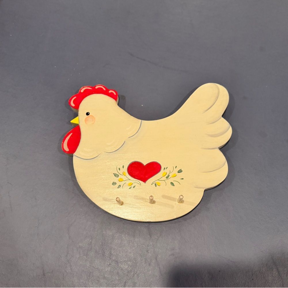 Hand-painted wooden chicken figurine key holder